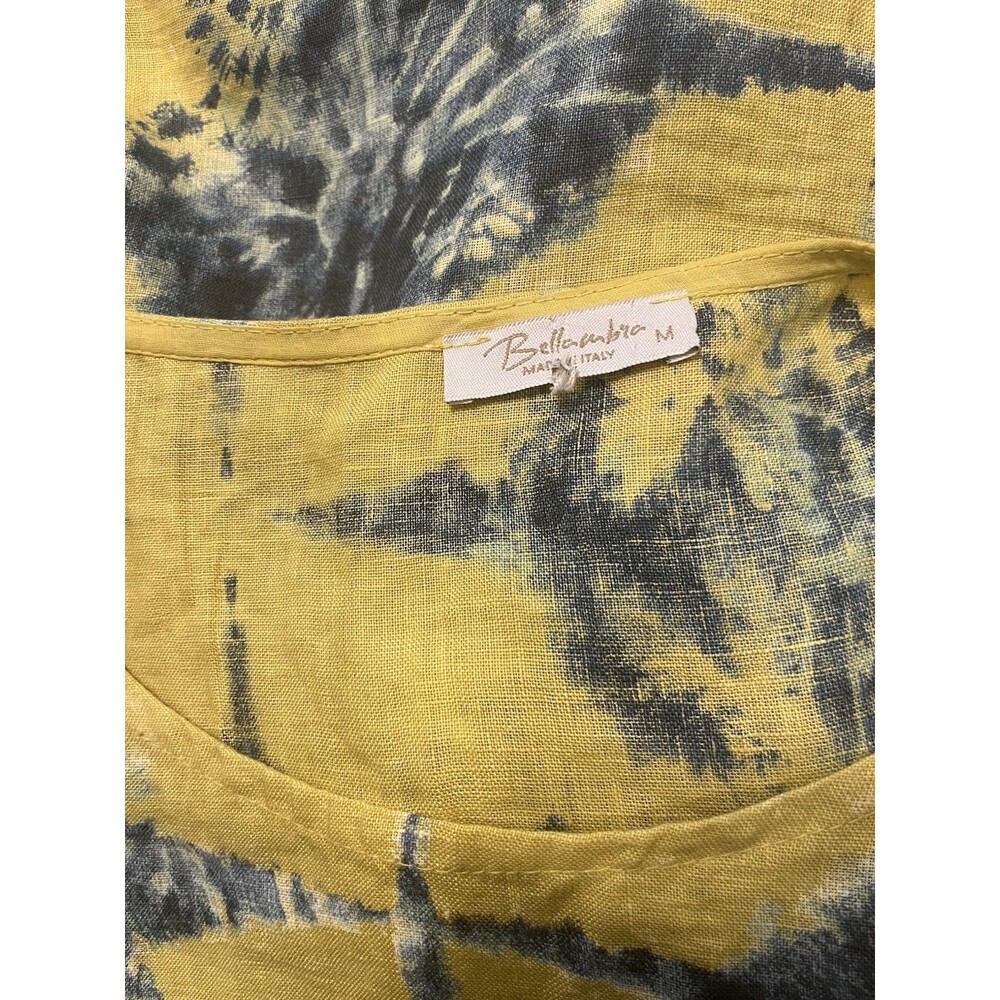 Bellambra Women's Top Made in Italy Linen Tie Dye Blouse Yellow/Blue Medium - Picture 4 of 4